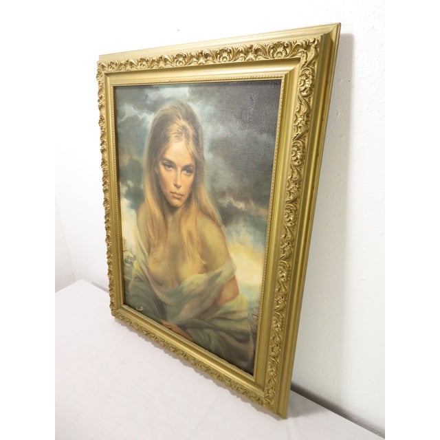 Vintage Girl of Valdarno by Vinciata on Canvas Gold Frame Mid Century Art Print For Sale - Image 4 of 9