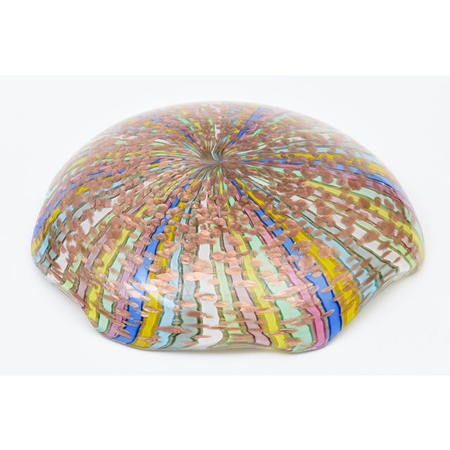 Vintage 1960's Murano Latticino Ribbons Large Glass Bowl by Fratelli Toso, Italy For Sale - Image 9 of 11
