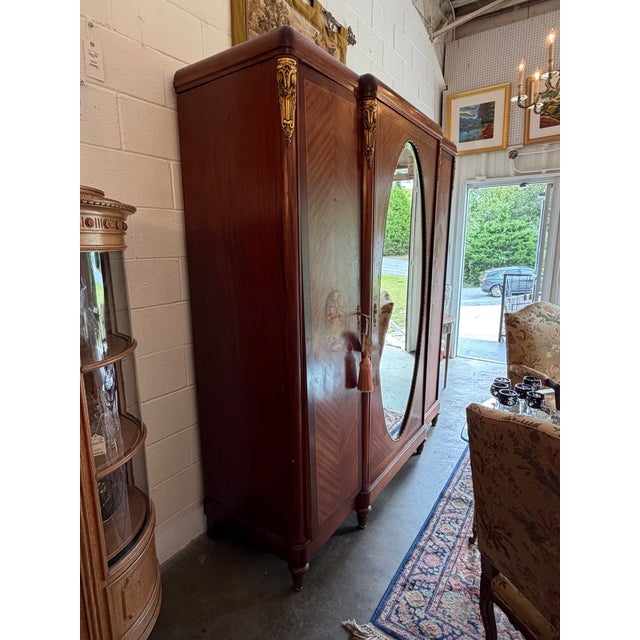 French Antique French Louis XVI Marquetry & Ormolu Mirrored Armoire Wardrobe For Sale - Image 3 of 10