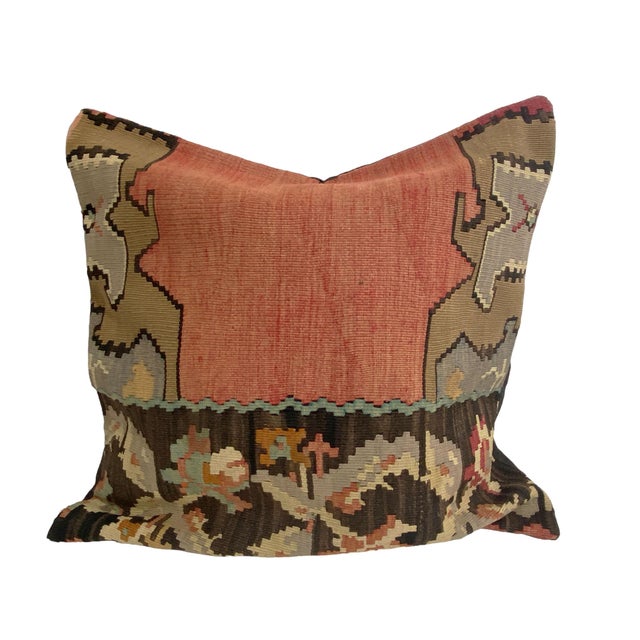 1950s Custom Made Old Turkish Tribal Kilim Pillow Cover 24" by 24" For Sale - Image 5 of 10