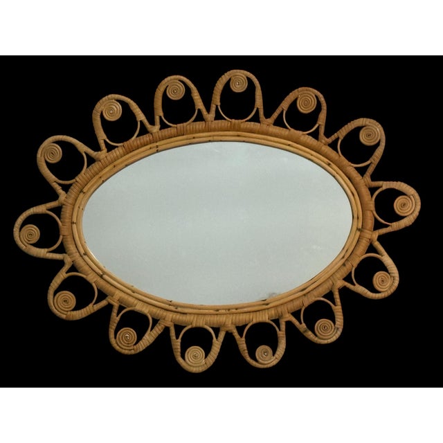Vintage French Oval Rattan Mirror, 1950s For Sale - Image 4 of 10