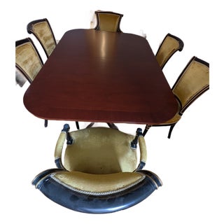 1980s Solid Mahogany Dining Table With Crushed Velvet Chairs For Sale