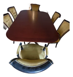 1980s Solid Mahogany Dining Table With Crushed Velvet Chairs