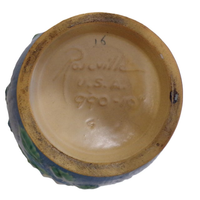 1940s Roseville Pottery Pitcher, Blue & White Flowers and Leaves - Large (10 Inches Tall) For Sale - Image 12 of 12