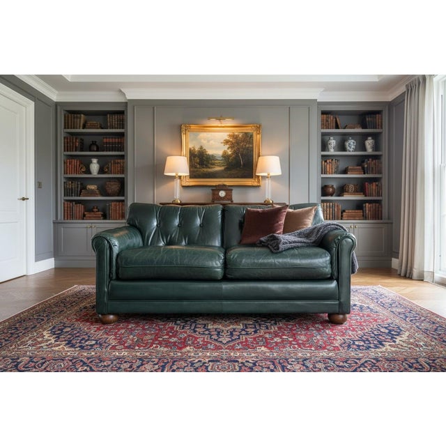 This sophisticated vintage leather sofa beautifully blends classic English styling with relaxed contemporary comfort....