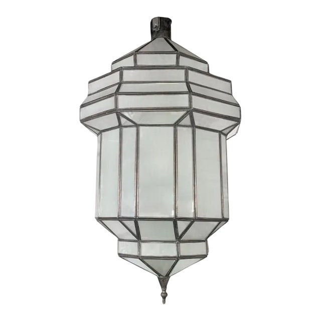 Art Deco Style White Milk Glass Handmade Chandelier, Pendant or Lantern For Sale