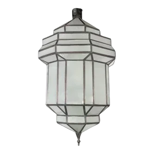 Art Deco Style White Milk Glass Handmade Chandelier, Pendant or Lantern