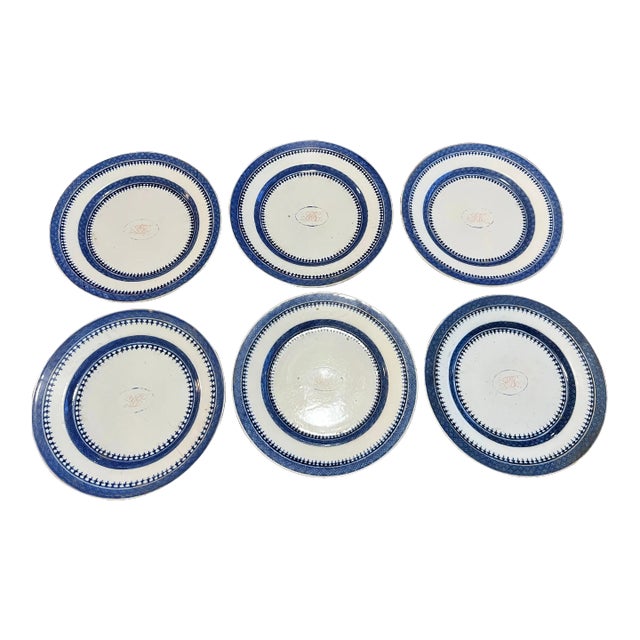 Set of 6 Nanking Chinese Export Porcelain Monogrammed Plates, Circa 1790’s For Sale