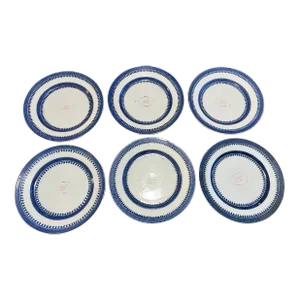 Set of 6 Nanking Chinese Export Porcelain Monogrammed Plates, Circa 1790’s