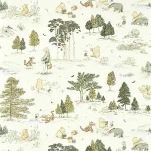 Sanderson Winnie the Pooh Wallpaper in Macaron Green - a Sample