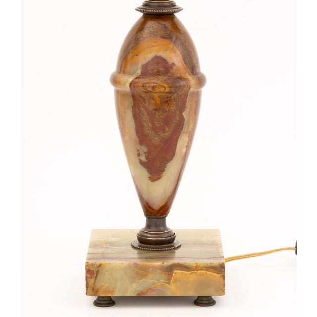 Modern Neoclassical Style Banded Onyx and Brass Lamp For Sale - Image 3 of 6