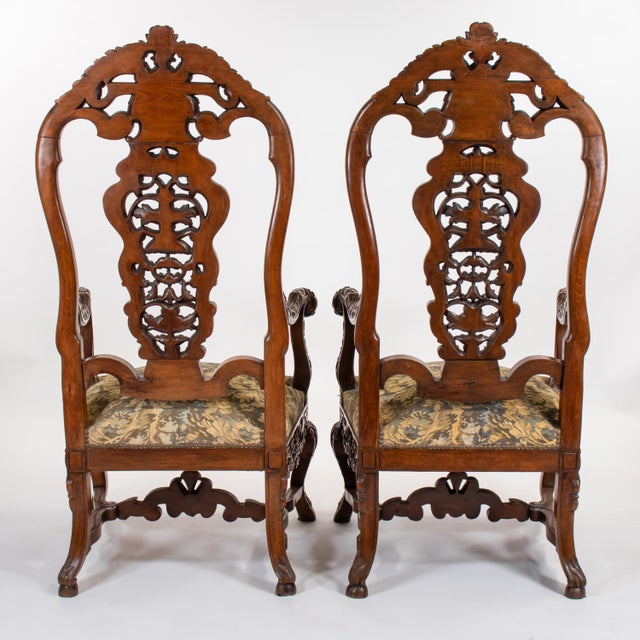 Pair of Large Late 19th C. French Régence (Louis Xiv/Xv) Revival Hand-Carved Solid Walnut Fauteuil Armchairs/Thrones For Sale - Image 4 of 18