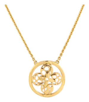 Louis Vuitton 18k Yellow Gold Round Resille Monogram Floral Pendant Necklace