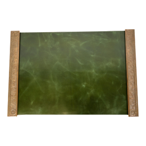 Tiffany Studios New York "Adam" Bronze Doré Blotter Ends With Leather Desk Blotter