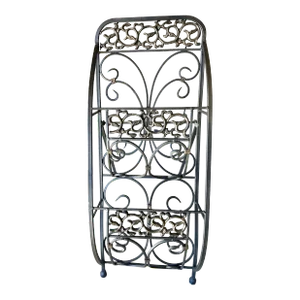 Late 20th-Century Spanish Revival-Inspired Steel & Cast Iron Easel Back Floor Media Stand