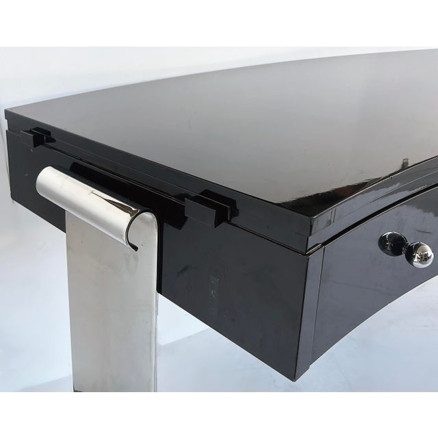 1980s Art Deco Style Lacquer, Stainless Steel Desk, Eugene Printz Style For Sale - Image 11 of 17