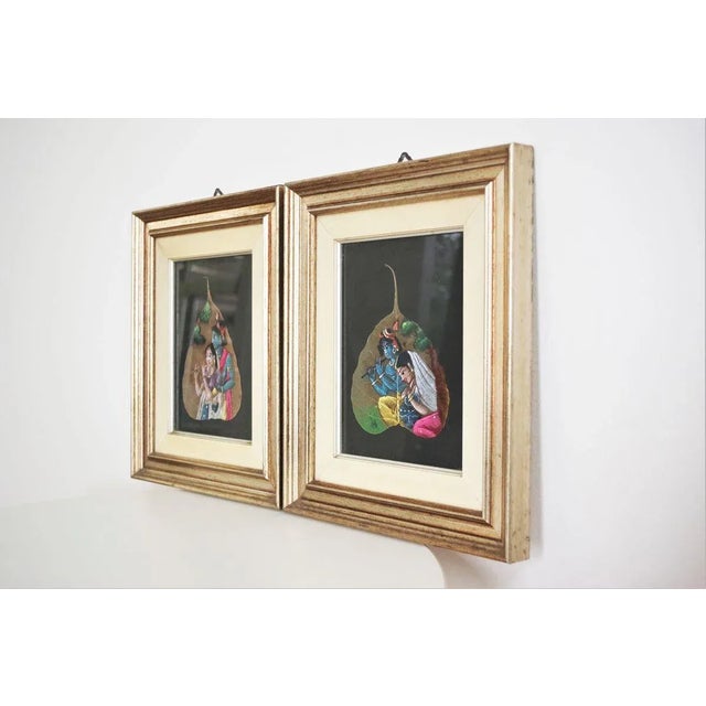 Indian Painted Leaves in Frames, 1970s, Set of 2 For Sale - Image 14 of 15