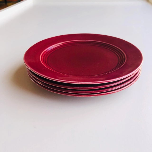 Midcentury Maroon Bread/Dessert Plates- Set of 4 For Sale - Image 4 of 5