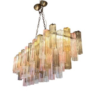 Huge Rectangular Tronchi Murano Glass Burnished Chandelier by Simoeng For Sale