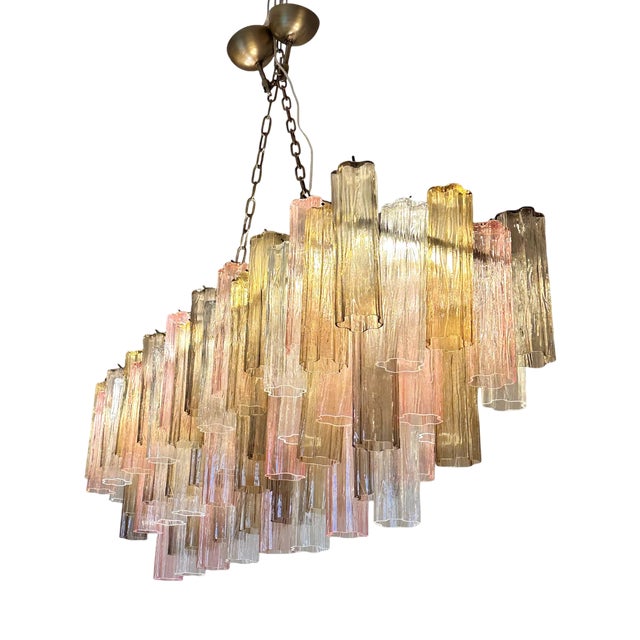 Huge Rectangular Tronchi Murano Glass Burnished Chandelier by Simoeng For Sale