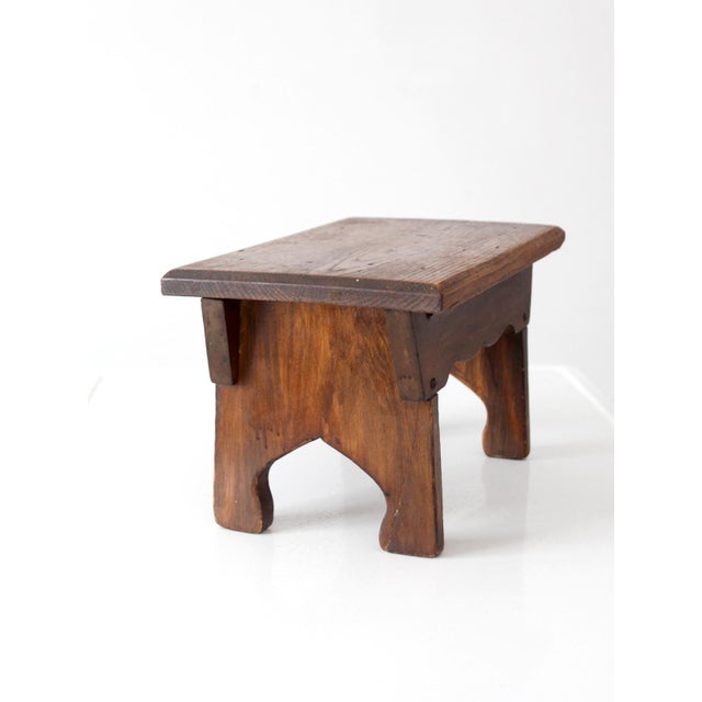 Wood Antique Wooden Farmhouse Stool For Sale - Image 7 of 12