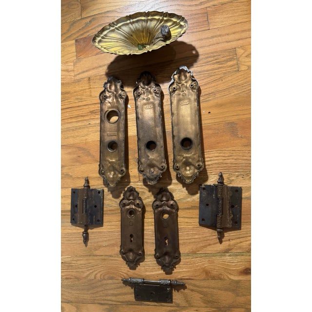 Antique architectural salvage hardware lot featuring verified Yale & Towne items alongside complementary antique pieces,...