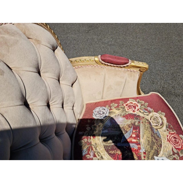 New 20th Century Antique Style Wood Carved Upholstered Bergere Chair/Setee for Living Room For Sale In New York - Image 6 of 9