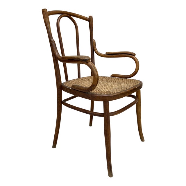 French Individual Bentwood Bistro Chair Carver with Cane Seat, 1920s For Sale