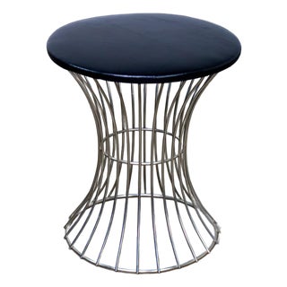 Mid-20th Century MCM Stool Manner of Warren Platner Chrome Wire Base and Black Vinyl Seat For Sale