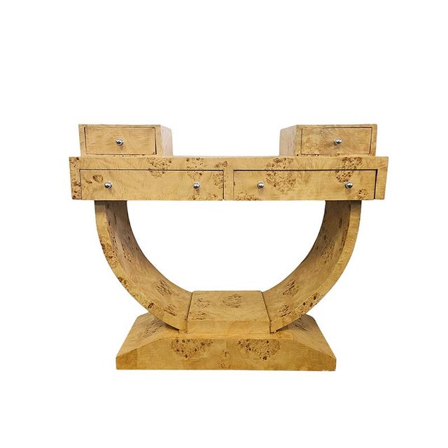 Wood Console Table in Birch Burl, 1980s For Sale - Image 7 of 7