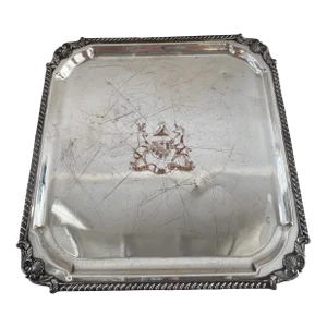 Antique Silverplate Bar Tray With Crest