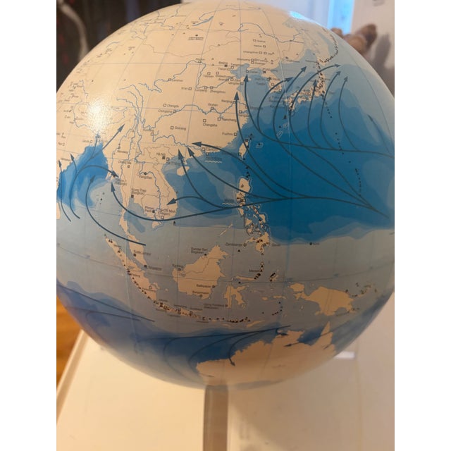 1990s Vintage 1998 Munich Re 'Globe of Natural Hazards' on Lucite Scale Stand - Rare Insurance Cartography Curio For Sale - Image 5 of 7