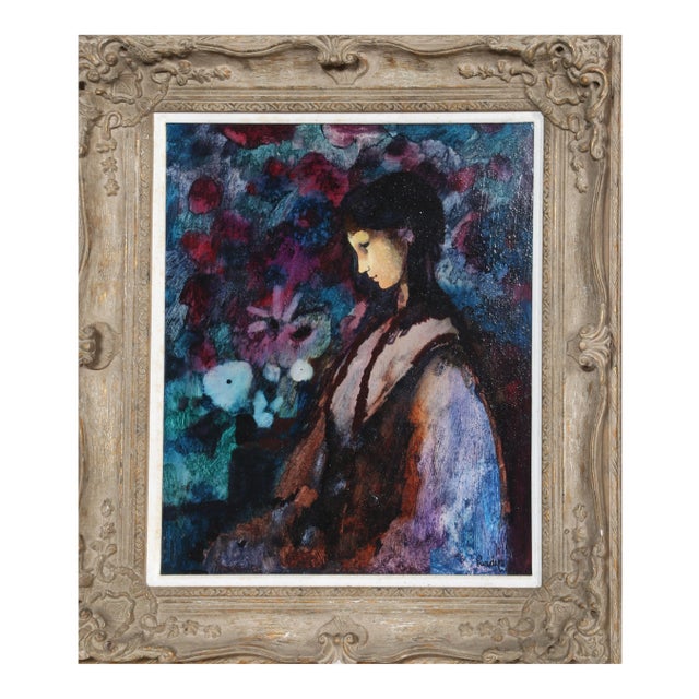 Donald Roy Purdy, "Black Hair, Purple Girl", Oil on Masonite For Sale