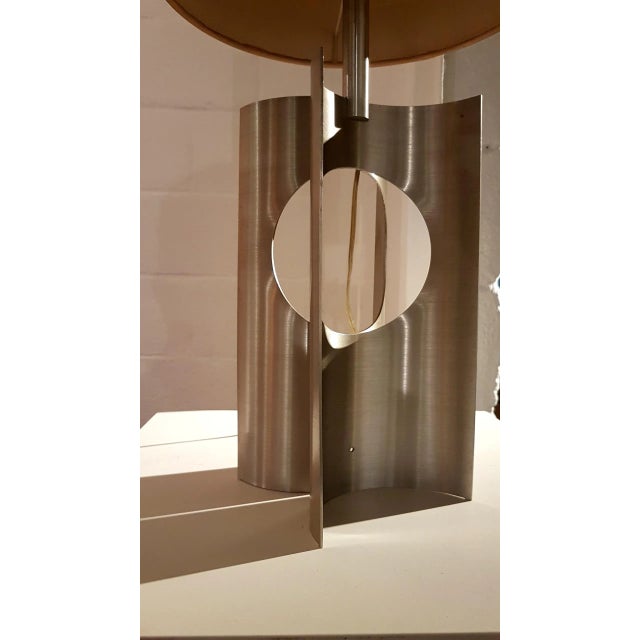 French Brushed Aluminum Table Lamp, 1970s For Sale - Image 3 of 16