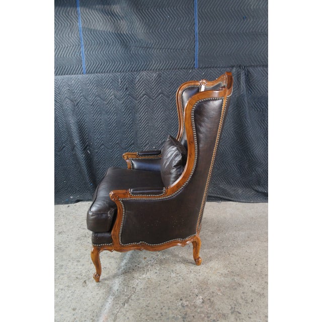 Late 20th Century Thomasville French Louis XV Wingback Bergere Faux Alligator Leather Armchair For Sale - Image 12 of 13