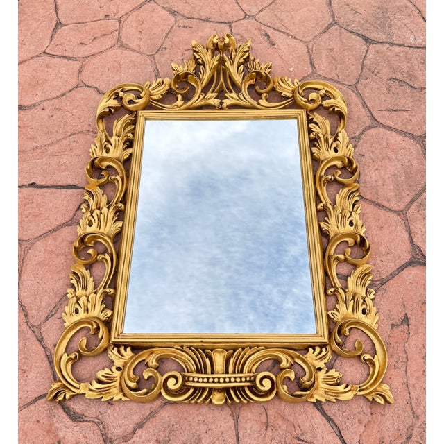 Gold Wall Mirror With Carved Frame In Rococo Style For Sale - Image 9 of 9