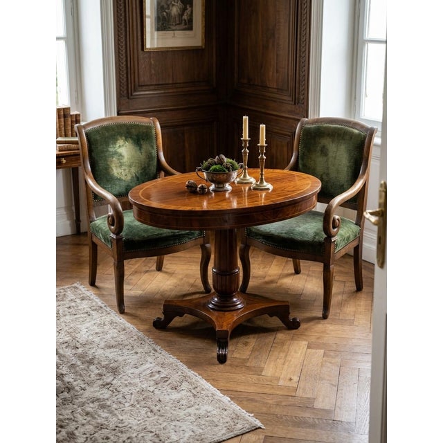 Early 19th Century Pair of 19th-Century Louis Philippe Green Velvet Fauteuils (Armchairs). For Sale - Image 5 of 5