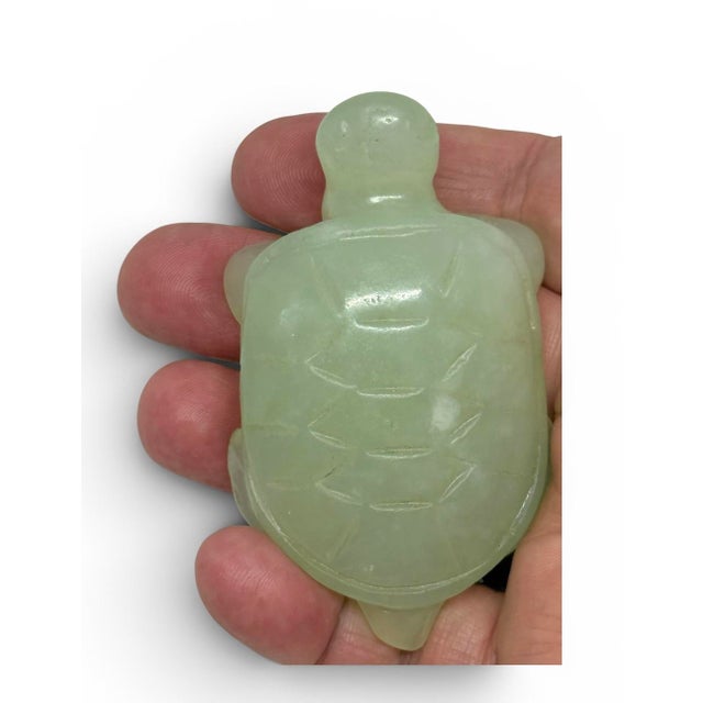 Vintage Hand Carved Light Green Nephrite Jade Turtle Tortoise Figurine Red Box For Sale In Washington DC - Image 6 of 12