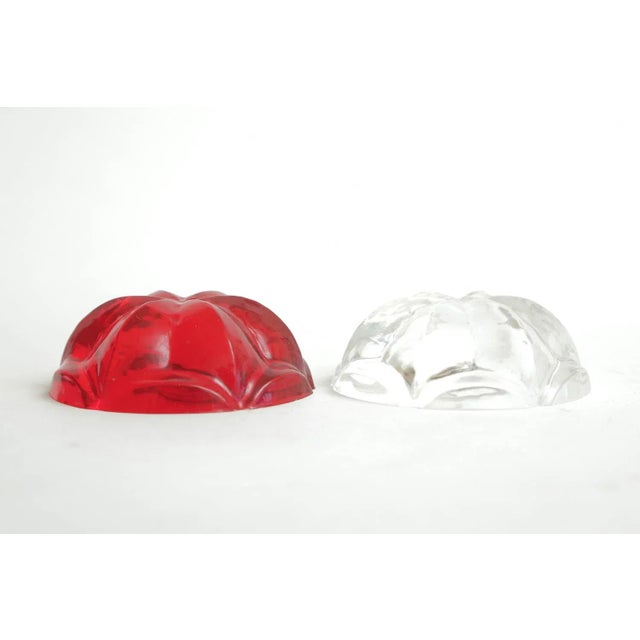 Norman Mercer 1990s Norman Mercer Lucite Flower Orb Red and Clear Paperweights Pair Of For Sale - Image 4 of 13