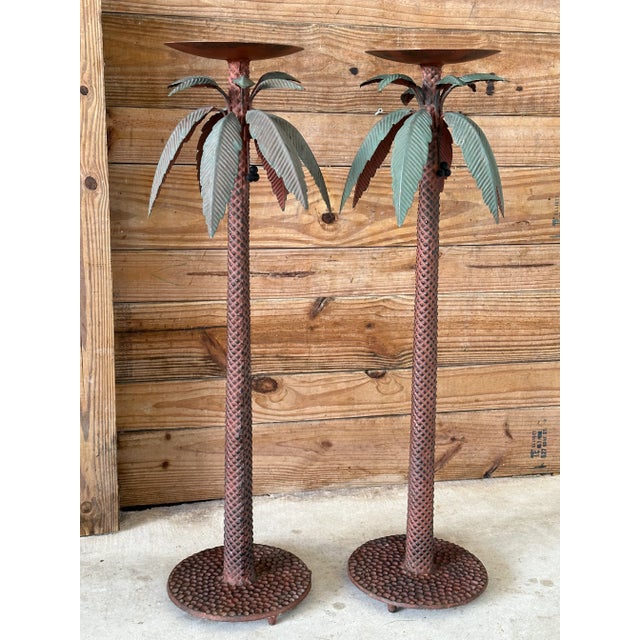 Pair of Vintage Sculptural Metal Palm Tree Floor Candle Holders For Sale - Image 13 of 13
