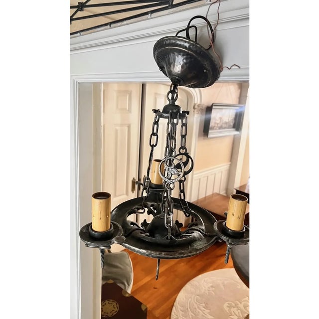 Late 20th Century Rejuvenation 15” Iron Chandelier For Sale In Boston - Image 6 of 7