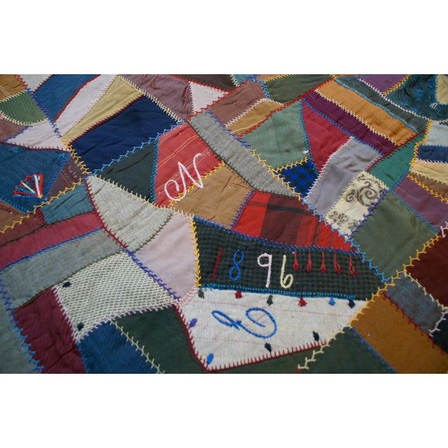 1890's Handmade American Folk Art Crazy Quilt Patchwork For Sale In Wichita - Image 6 of 9