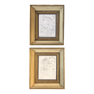 Gallery Wall Collection-2 Vintage Wayne Cunningham Abstract Ink Drawings Vintage Frames-Set of 2 For Sale