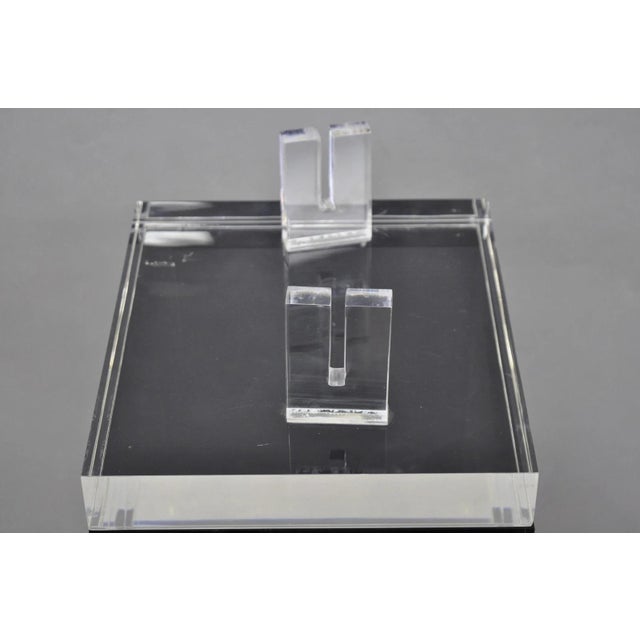 Vintage Mid Century Modern Clear Lucite & Black Acrylic Lighted Pedestal Stand For Sale - Image 14 of 18