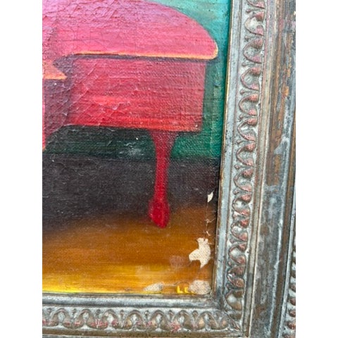 Antique Dog Playing Piano Oil Painting For Sale - Image 12 of 13