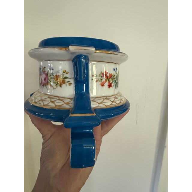 Late 19th Century Antique French Sèvres Style Cobalt Blue and Gold Cachepot, Hand-Painted Porcelain Jardinière, Late 19th Century Floral Planter For Sale - Image 5 of 12