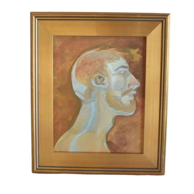 1990s Contemporary Modern Male Profile Portrait Oil Painting Including the Antiqued Gold Wood Frame For Sale - Image 5 of 6