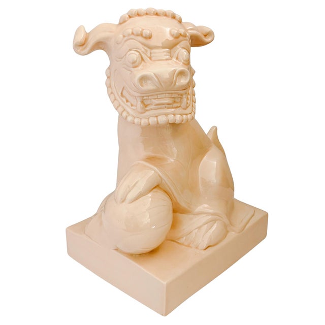 Large Scale Vintage Monochrome Blush Pink Glazed Ceramic Foo Dogs - A Pair For Sale - Image 11 of 17