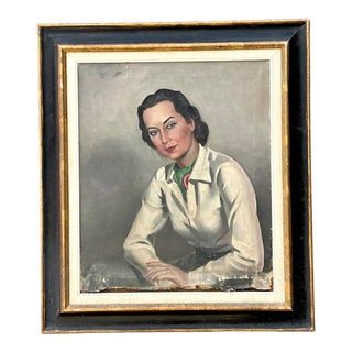 Vintage Distressed Portrait of Woman in Gilt Frame For Sale
