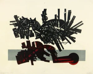 Hintschuts, Vintage Red, Black, and Gray Lithograph - Geometric Shaped Abstract